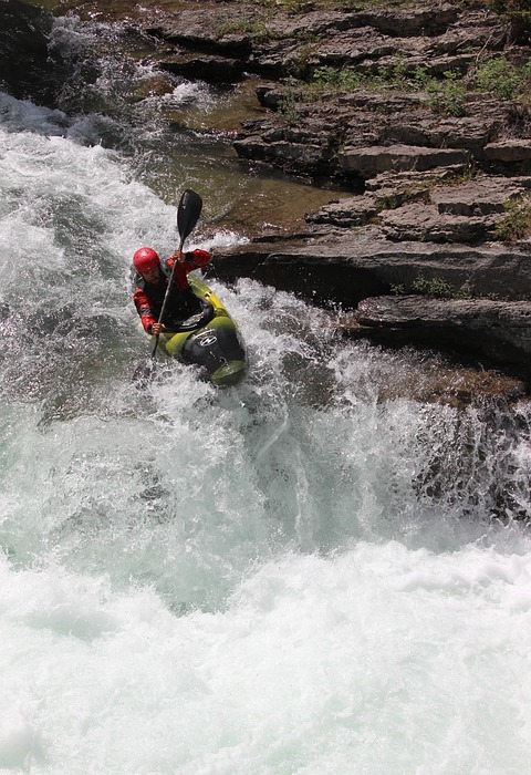 kayak, waterfall, whitewater