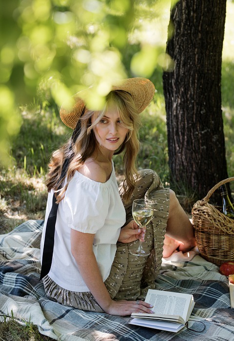 girl, picnic, model