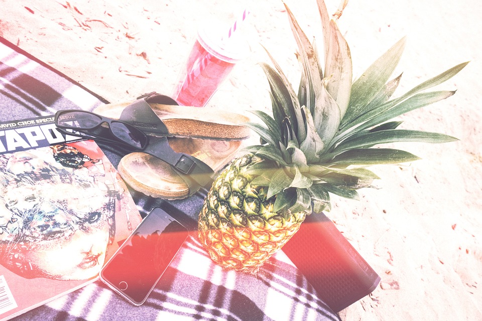 picnic, beach, pineapple