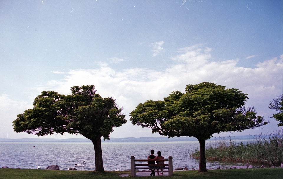 lovers, bench, lake