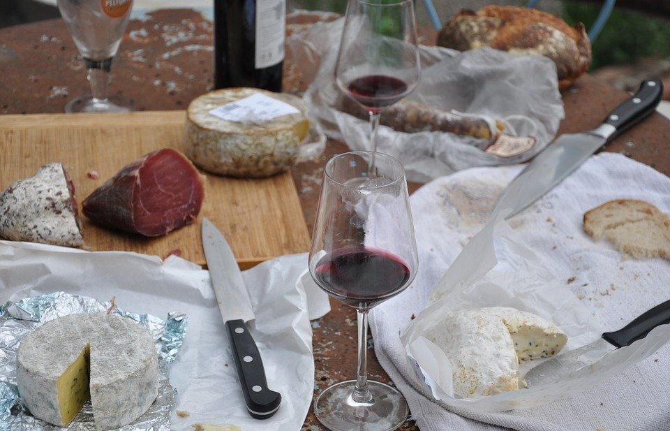 picnic, cheese, wine