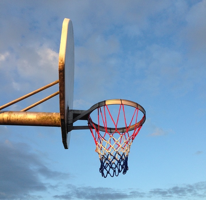 basketball hoop, evening sky, dusk