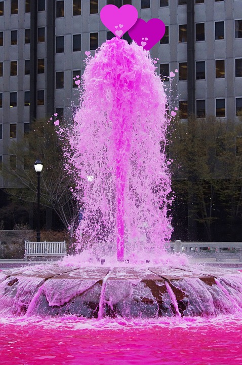 fountain, pink, heart