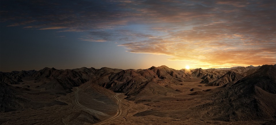 desert, panoramic, sunset