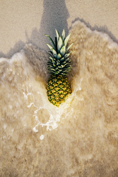 pineapple, ocean, waves