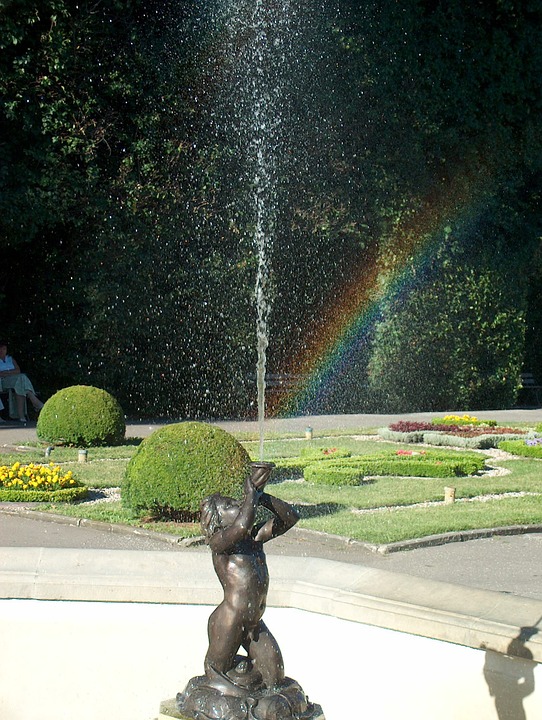 fountain, screen, rainbow