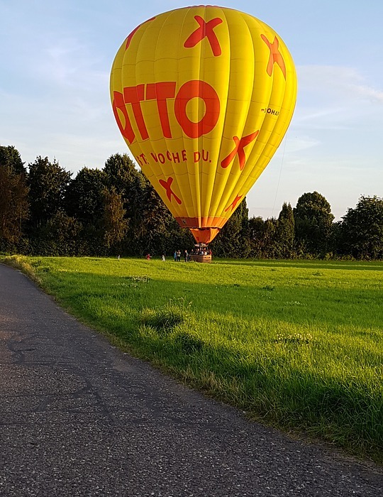 hot air balloon, landed, field