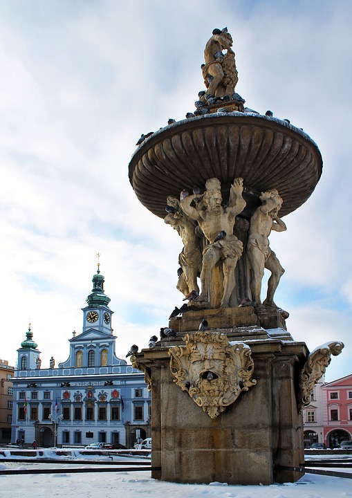 fountain, town hall, czech budejovice