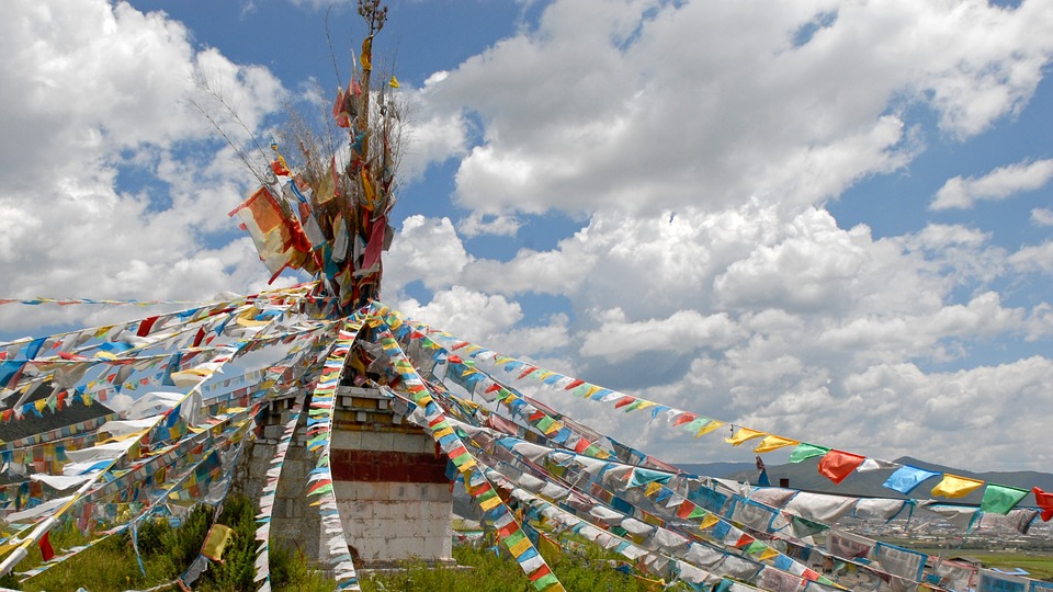 prayer flags, tibet, landscape