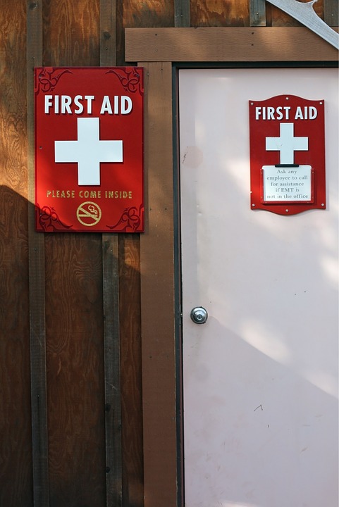 first aid, station, door