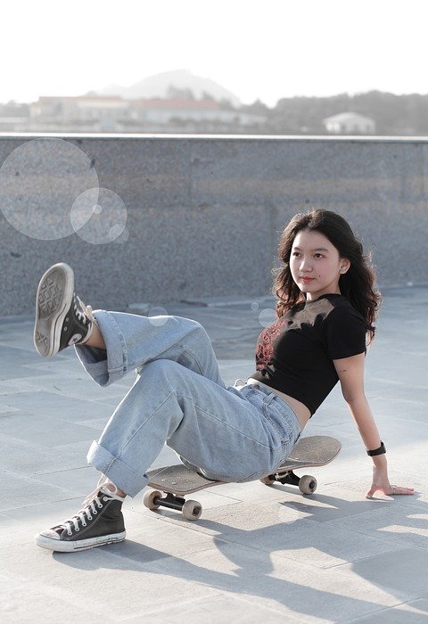 fashion, girl, skateboard