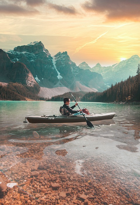 man, kayaking, lake