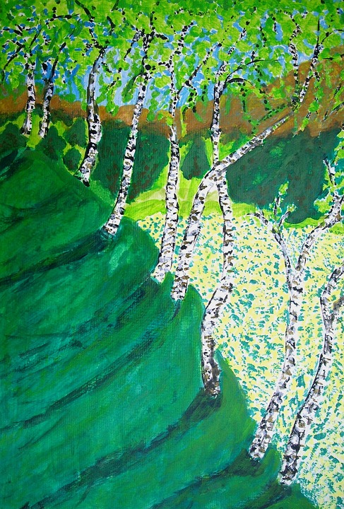 birch, spring, painting