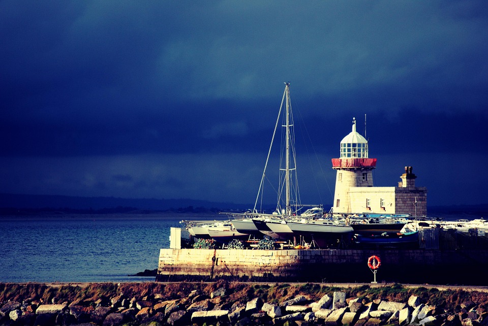lighthouse, boats, coast