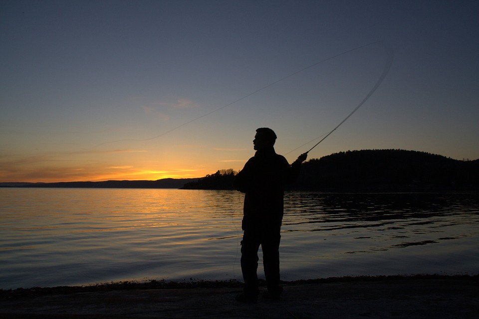 sunset, fishing, one