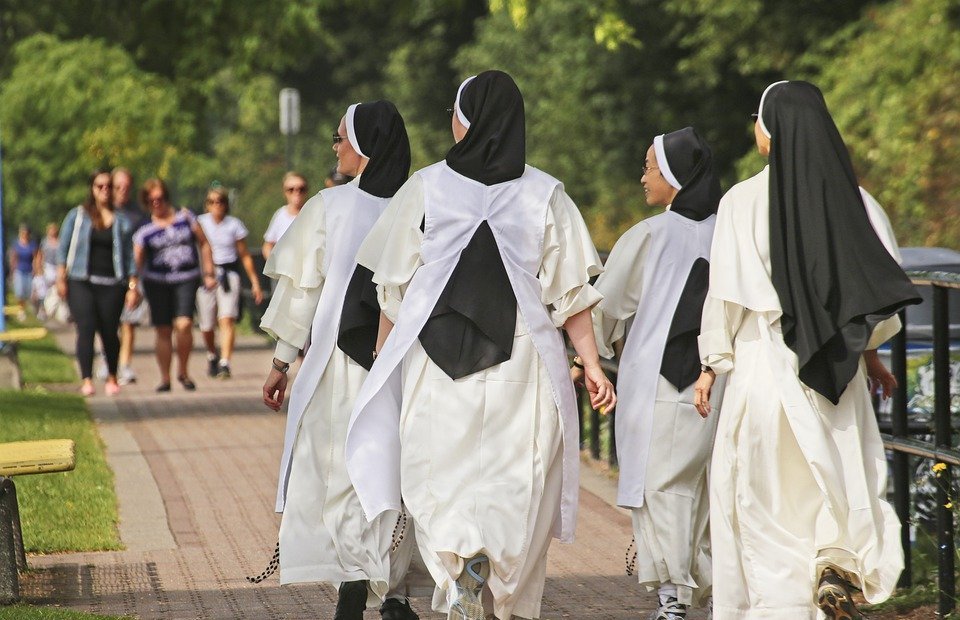 catholic, nuns, walking