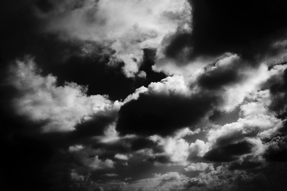 sky, clouds, black and white