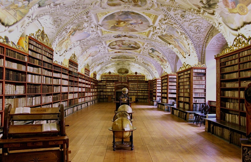 library, books, globe