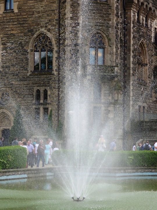 fountain, castle, water