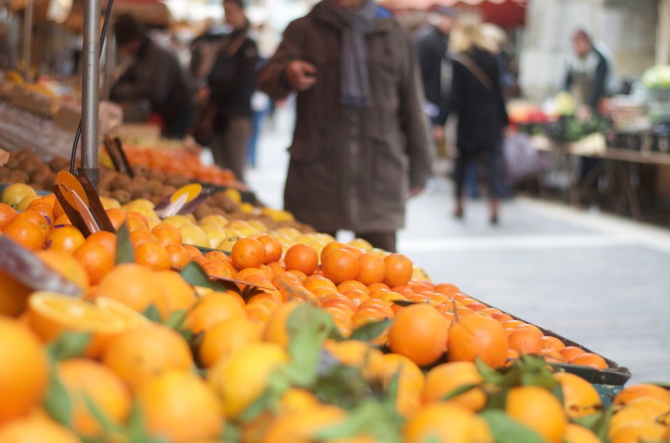 market, orange, citrus