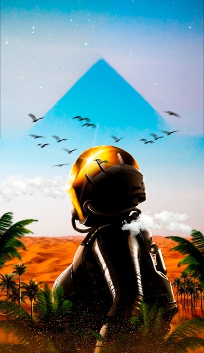 desert, astronaut, pyramid