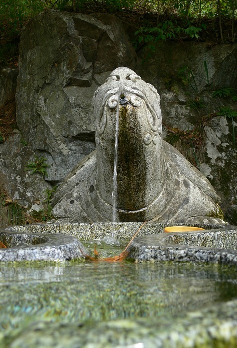 fountain, stone, turtle