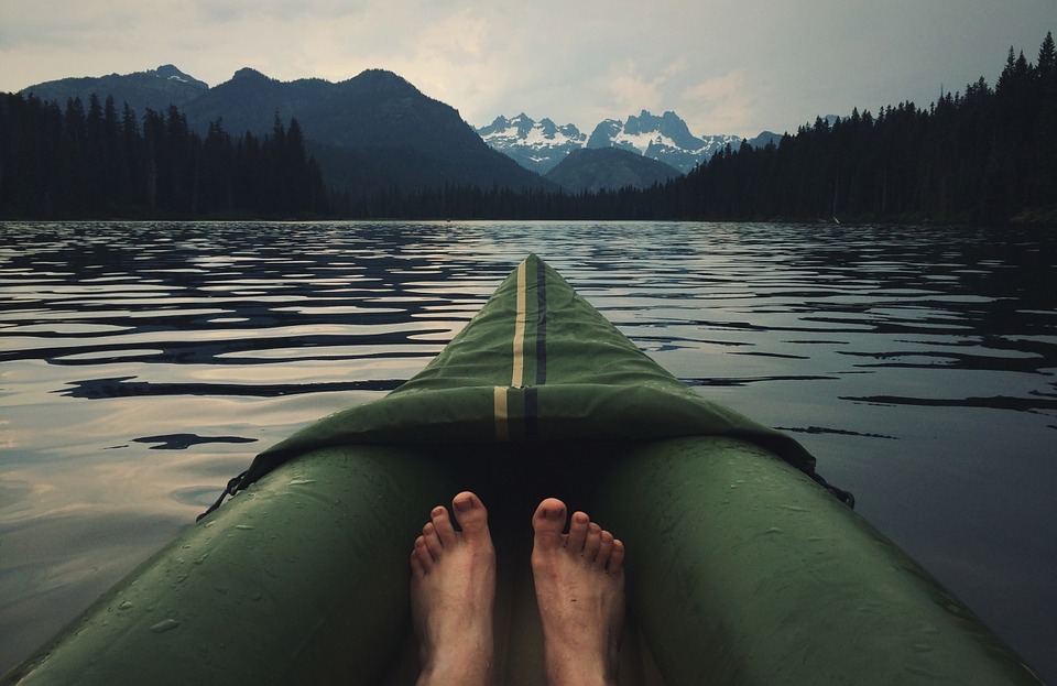 landscape, lake, canoe