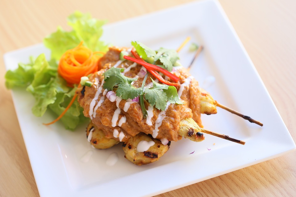 thai food, satay chicken, skewer
