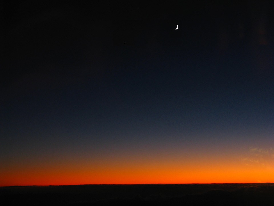 sunrise, above the clouds, moon