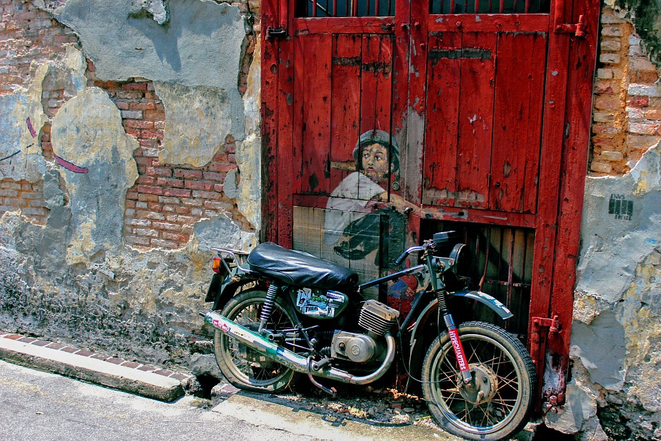motorcycle, motorbike, graffiti