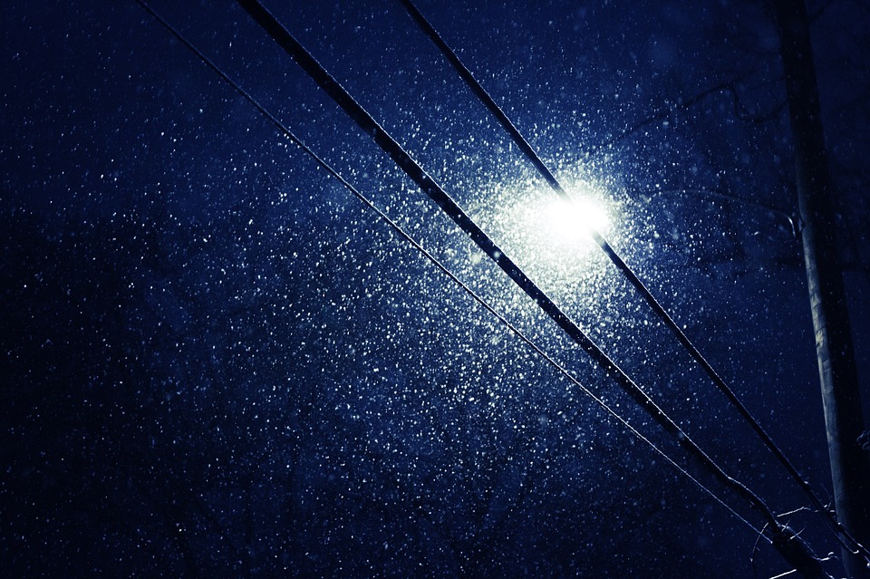 snow, falling, street