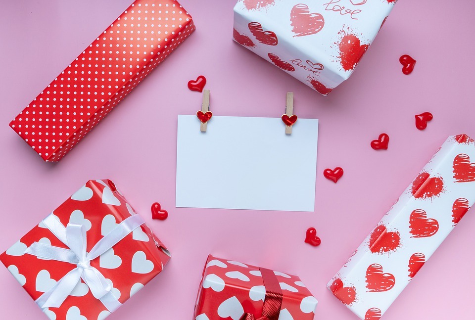 valentine, gifts, flat lay