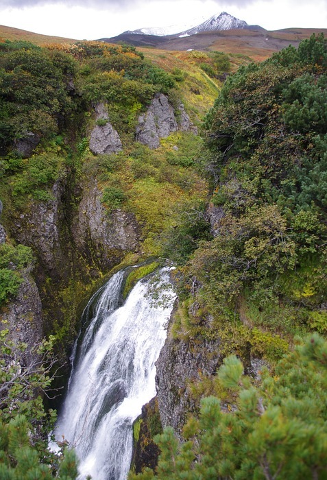 waterfall, spillway, autumn