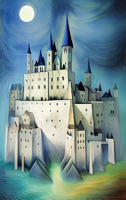 castle, architecture, painting