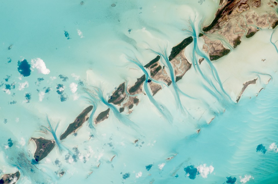 view from space, great exuma island, bahamas