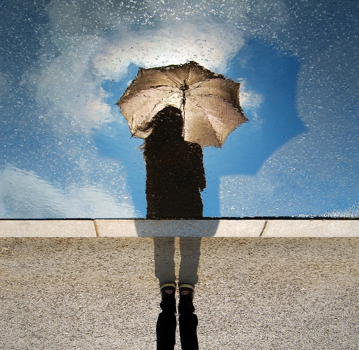 reflection, woman silhouette, umbrella