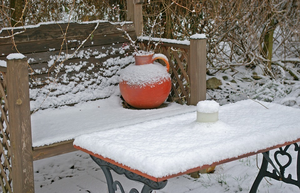 winter, garden bench, snowed in