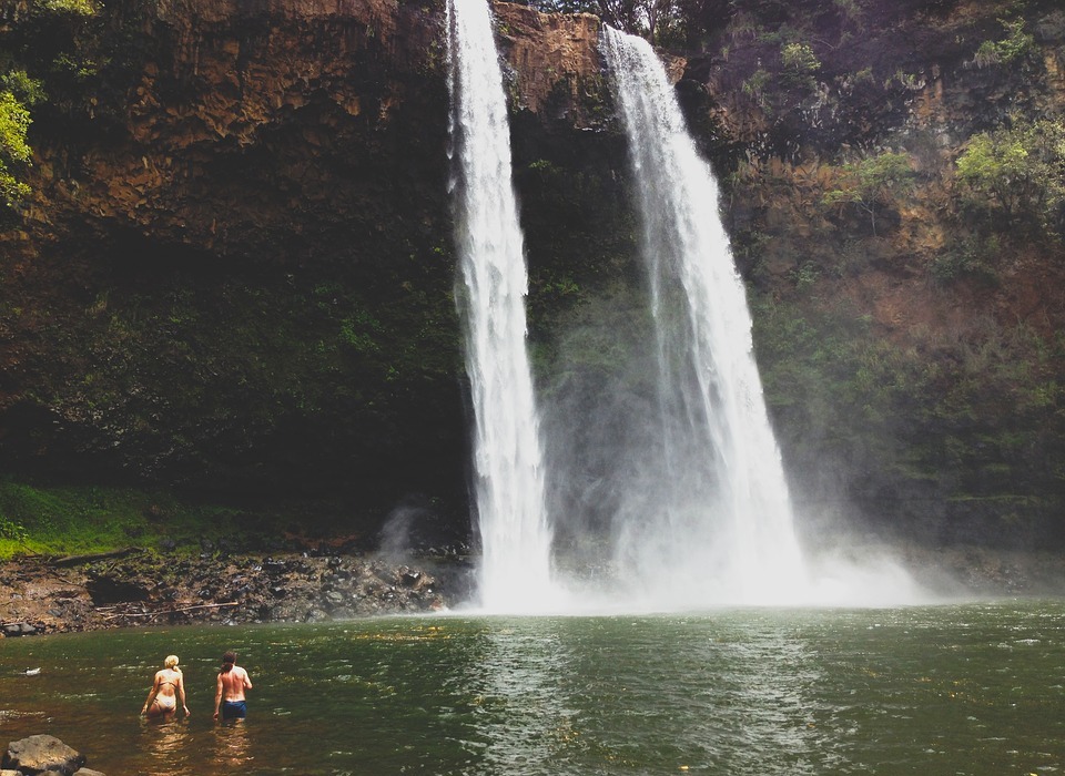 waterfalls, swimming, swimsuits