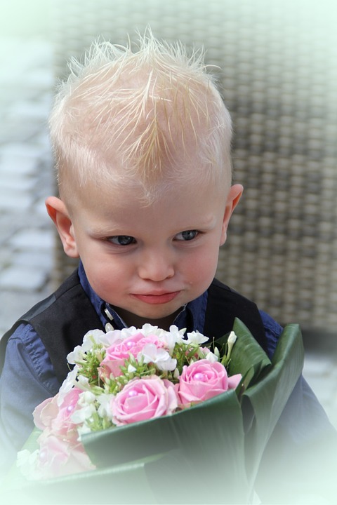 child, bouquet, wedding