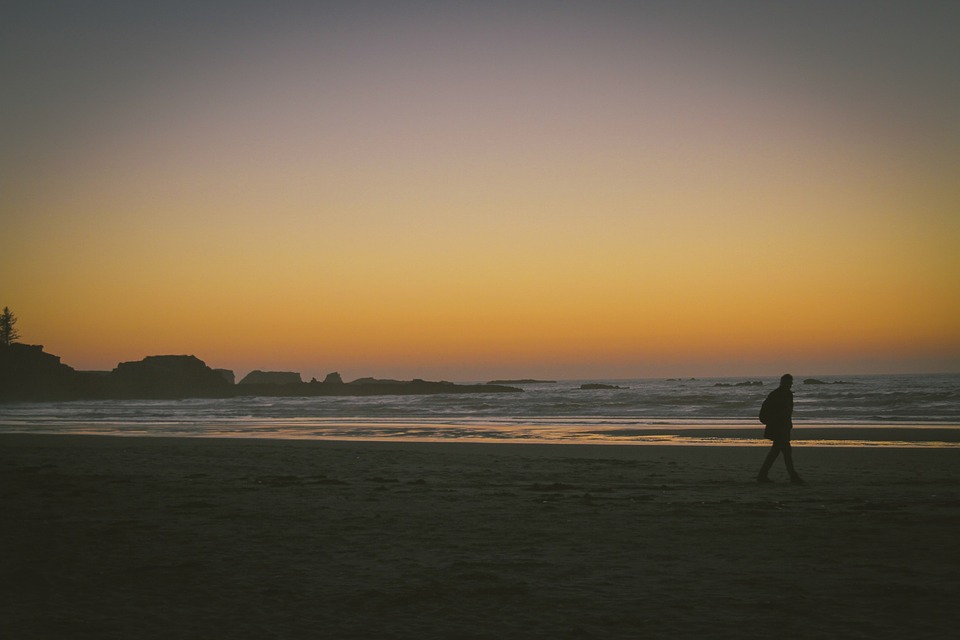 sunset, beach, sand
