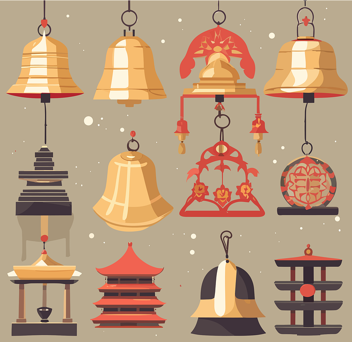 temple, bells, pattern