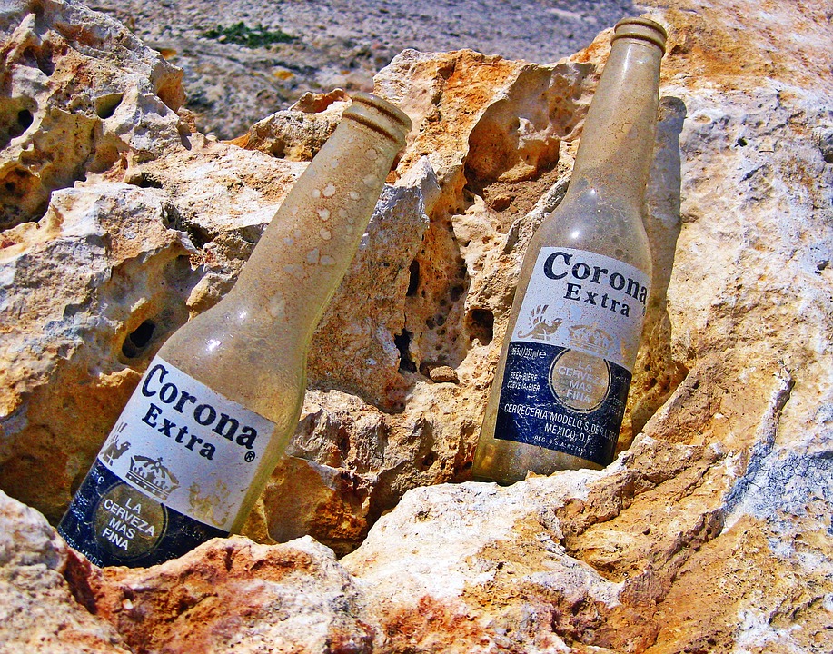 beer bottles, empty, corona