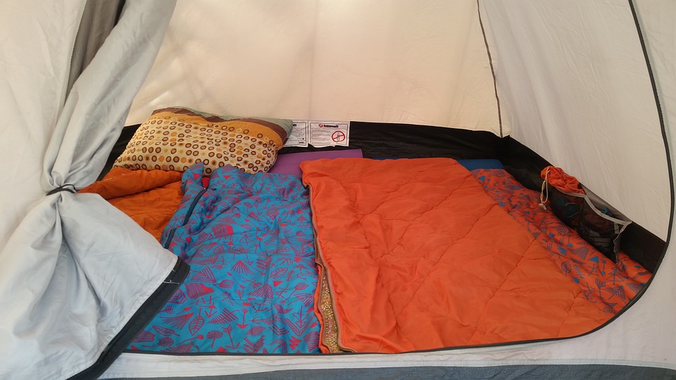 tent, sleeping bags, camping