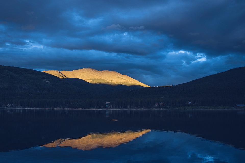 mountain lake, dark clouds, mountain
