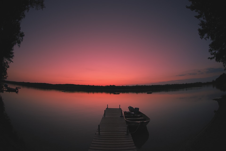 sunset, dusk, lake