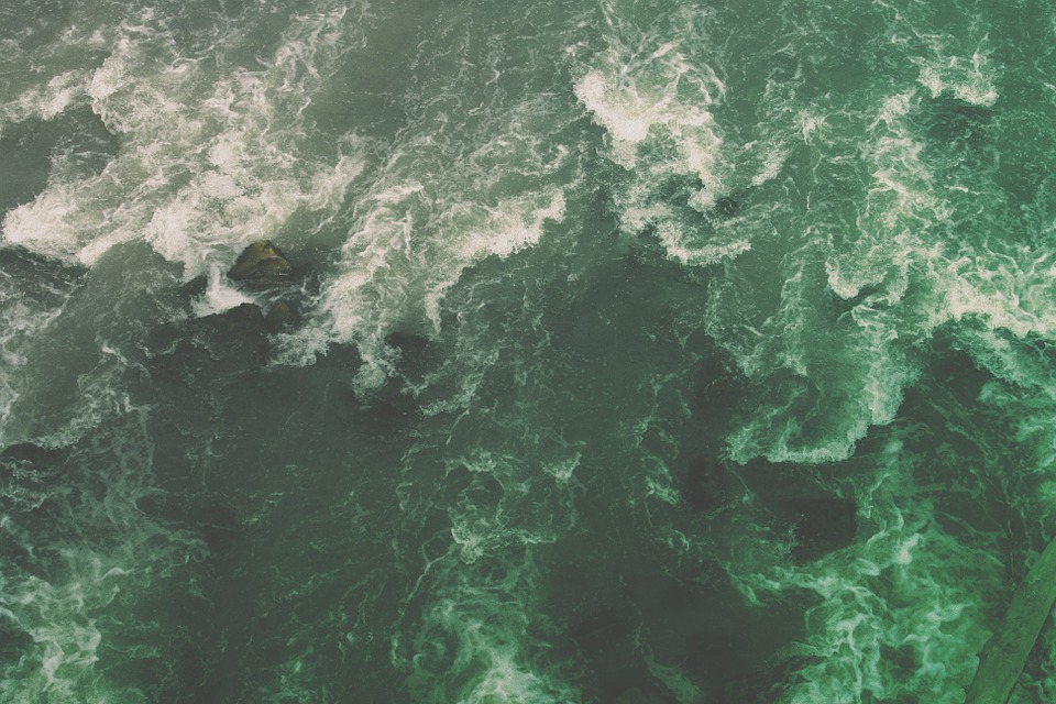 ocean, waves, green