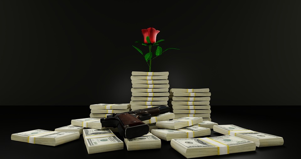 money, gun, rose