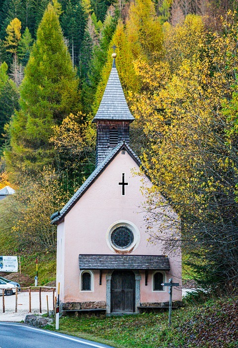 catholic chapel, house, forest