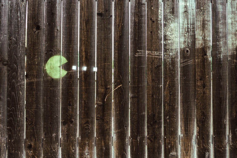 pacman, fence, wooden