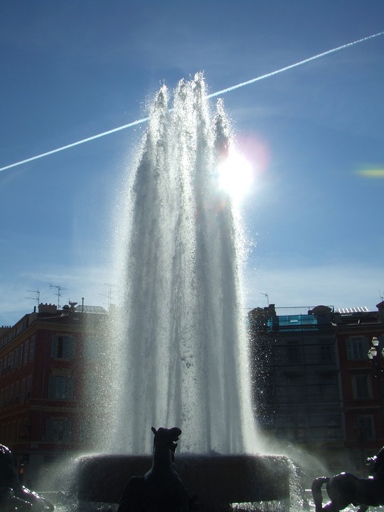 fountain, city, water